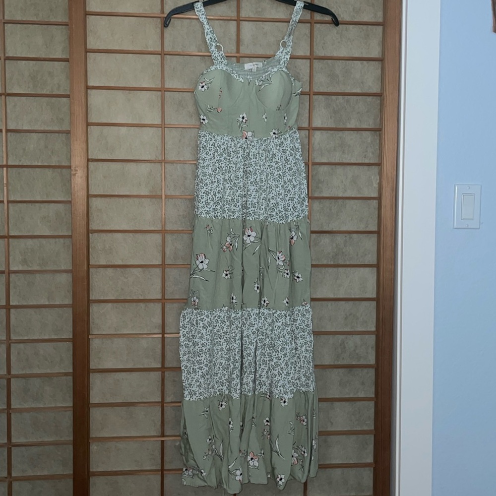 Sage green maxi summer dress.